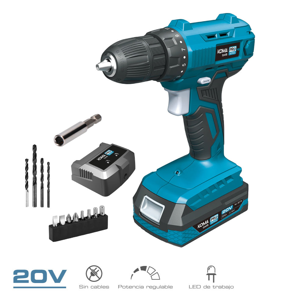 Kit Atornillador 20 V con Maletín, Batería y Cargador