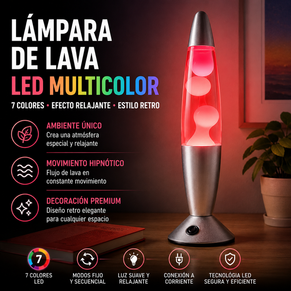 LavaGlow™ | Lámpara de Lava LED Multicolor con 7 Colores y Efecto Relajante