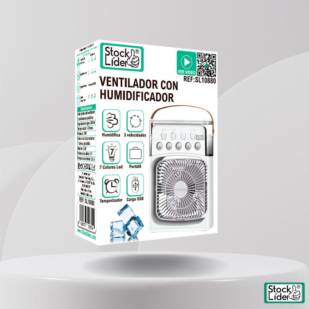 Ventilador Humidificador con Luz LED RGB — 3 Velocidades, Depósito 250ml y Temporizador USB