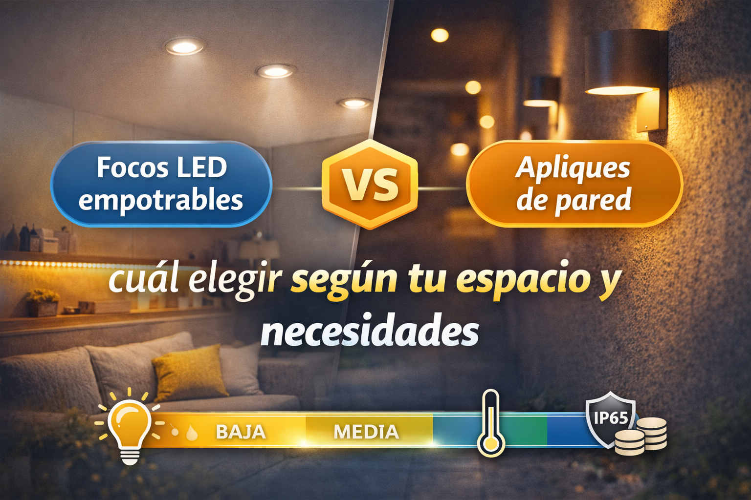 Focos LED empotrables vs apliques de pared: cuál elegir según tu espacio y necesidades