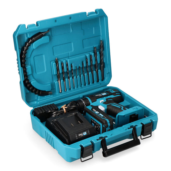 KIT TALADRO PERCUTOR / ATORNILLADOR 20 V CON BATERIA 2.0Ah Y CARGADOR. 20,5 x 22 cm