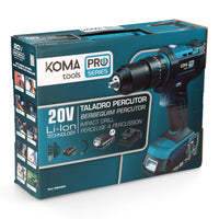 KIT TALADRO PERCUTOR / ATORNILLADOR 20 V CON BATERIA 2.0Ah Y CARGADOR. 20,5 x 22 cm
