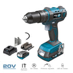 KIT TALADRO PERCUTOR / ATORNILLADOR 20 V CON BATERIA 2.0Ah Y CARGADOR. 20,5 x 22 cm