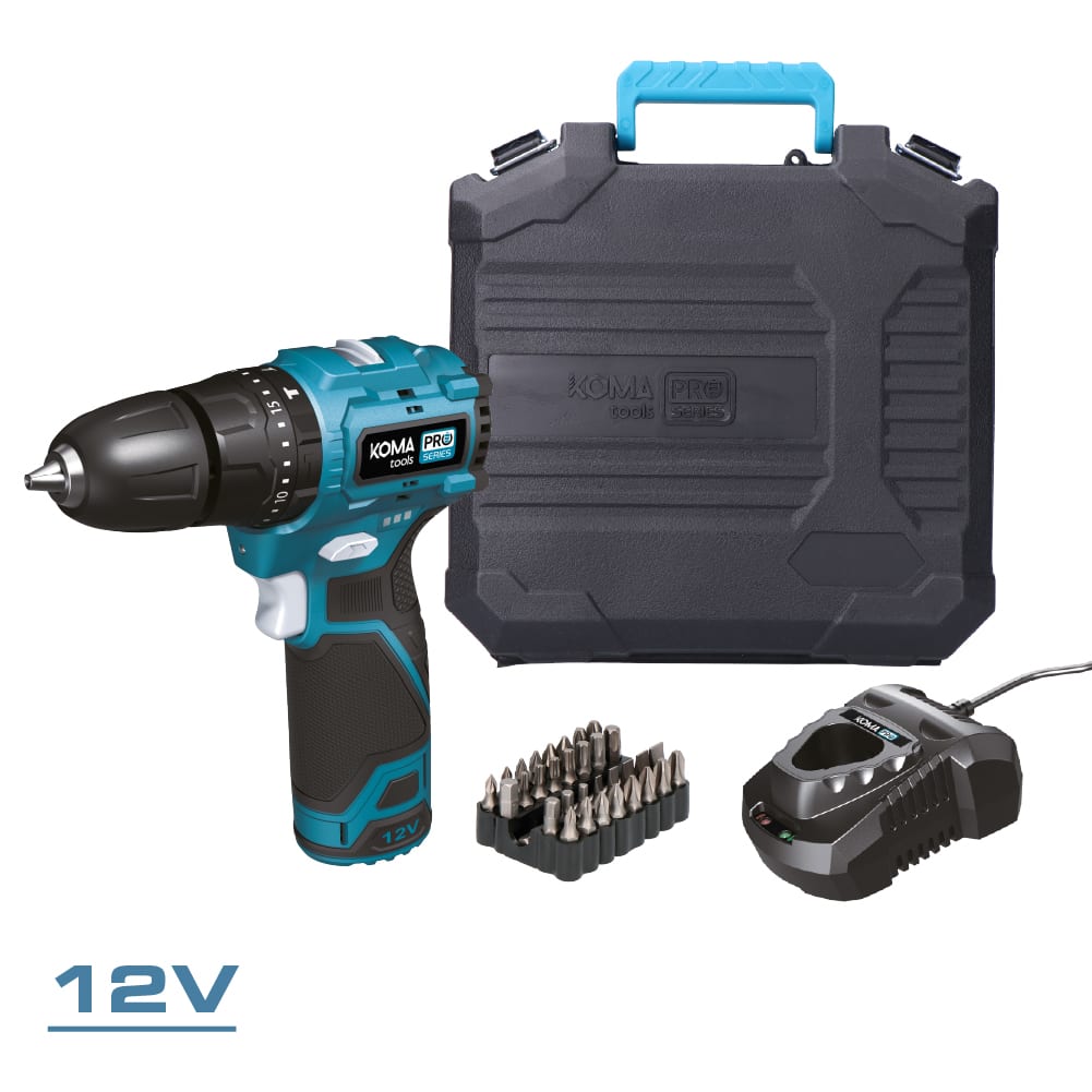 KIT TALADRO PERCUTOR BRUSHLESS 12 V CON ACCESORIOS, BATERIA Y CARGADOR