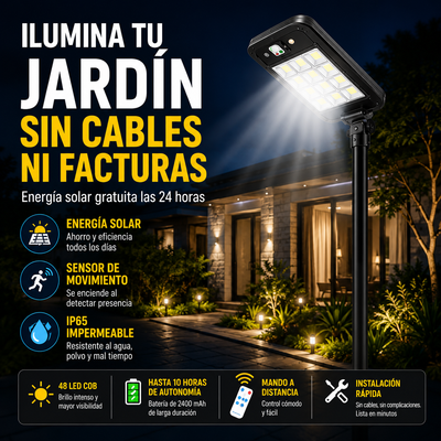 SolarBeam Pro™ | Farola Solar LED Exterior con Sensor de Movimiento y Mando a Distancia