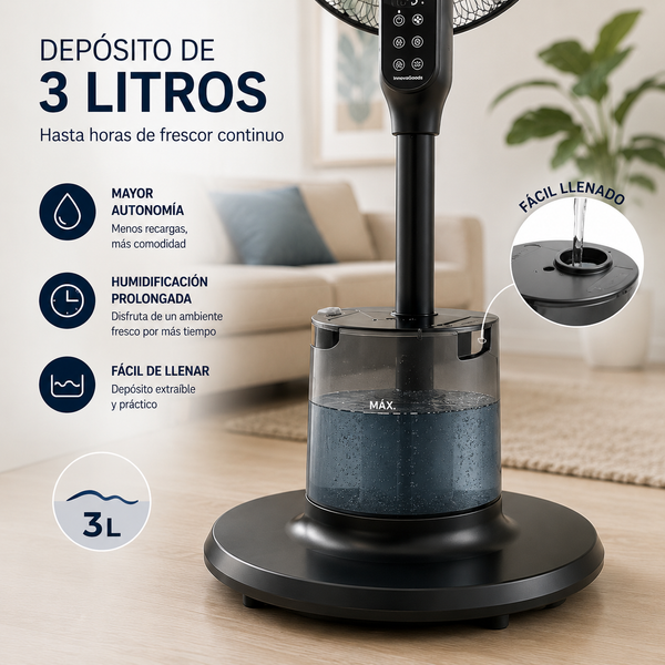 Ventilador de Pie Nebulizador con Mando a Distancia — Refrigeración 2 en 1 con Depósito 3L