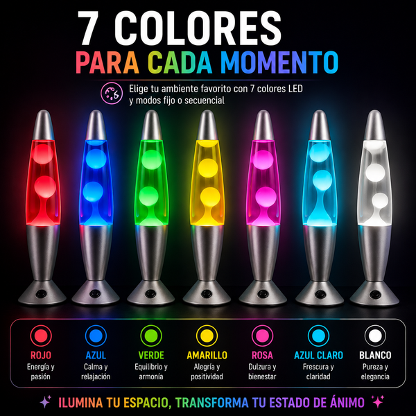 LavaGlow™ | Lámpara de Lava LED Multicolor con 7 Colores y Efecto Relajante