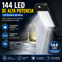 SolarGuard 144™ | Foco Solar Exterior con Sensor de Movimiento, Mando y 3 Modos