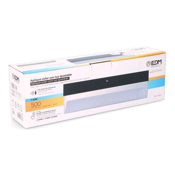 APLIQUE SOLAR RECTANGULAR 4 W 500 Lm, 3.000/4.000/6.500 K, 3CCT, CON SENSOR, NEGRO