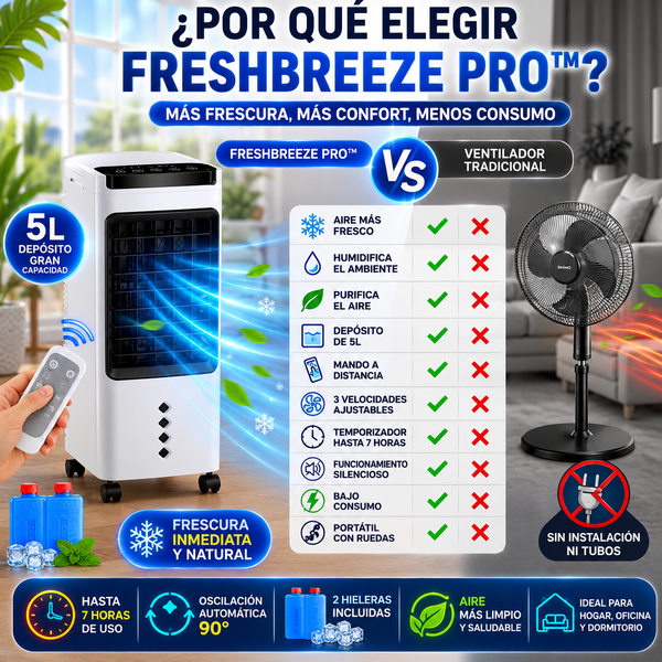 FreshBreeze Pro™ | Climatizador Portátil 3 en 1 con Depósito de 5L y Mando a Distancia