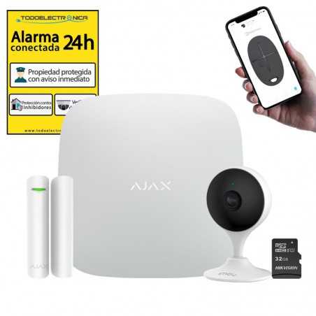 Kit alarma Ajax con cámara, detector, tarjeta 32GB y cartel económico