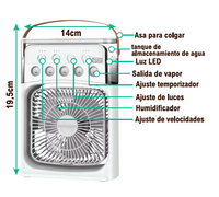 Ventilador Humidificador con Luz LED RGB — 3 Velocidades, Depósito 250ml y Temporizador USB