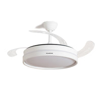 Ventilador de Techo Blanco con Luz LED y Aspas Retráctiles — Motor DC Silencioso, 6 Velocidades y Mando a Distancia