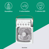 Ventilador Humidificador con Luz LED RGB — 3 Velocidades, Depósito 250ml y Temporizador USB