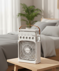 Ventilador Humidificador con Luz LED RGB — 3 Velocidades, Depósito 250ml y Temporizador USB