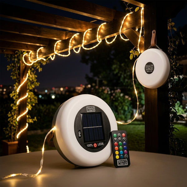 Tira de luces LED retráctil 8 m con carga solar y USB-C