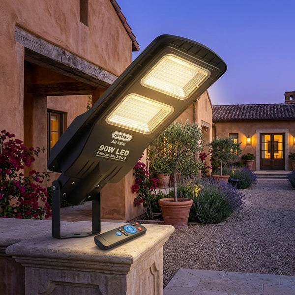 Farola solar LED 90 W con sensor de movimiento y mando